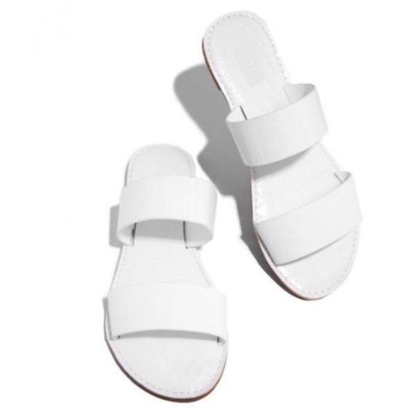Croc & Faux Suede Sandals in White - Picture 3 of 5